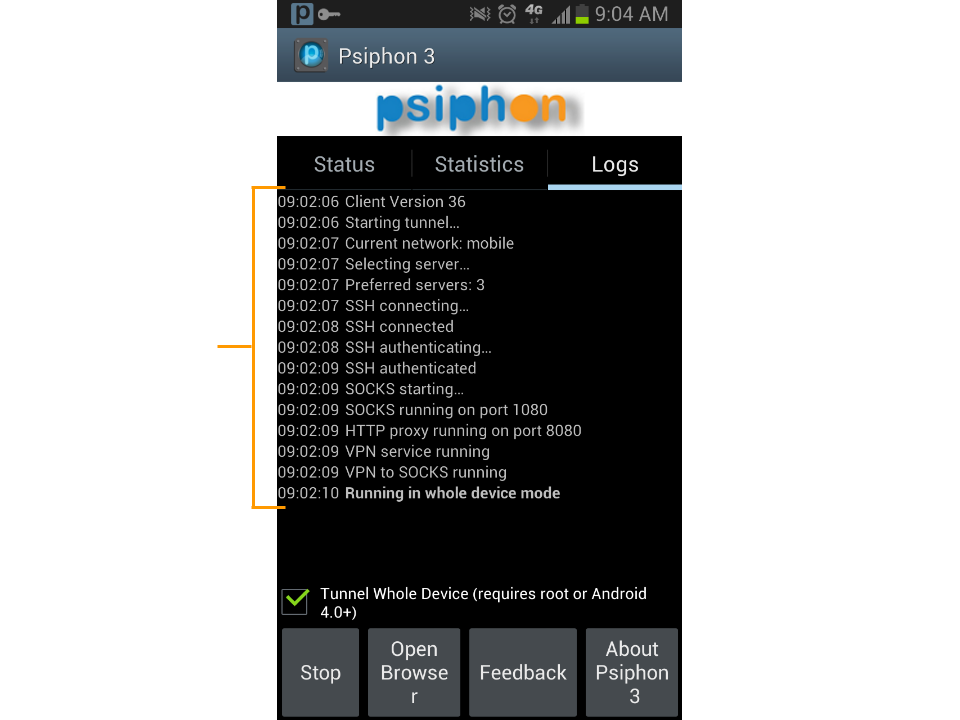 ڰ׿־ϣʾ Psiphon ڰ׿еͼ